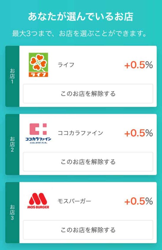 三井住友カード3店舗＋0.5%