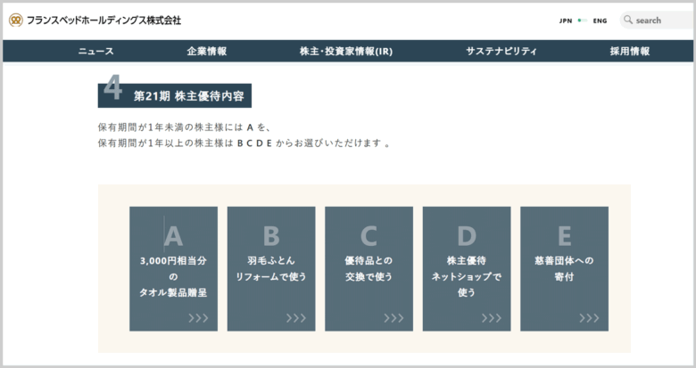フランスベッドHD　株主優待
